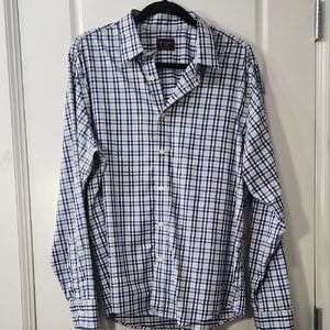 UNTUCKit Men's Navy and White Plaid Shirt - LARGE